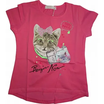 Dívčí tričko Dívčí tmavě růžové tričko s hlavou kočičky a fotoaparátem begin now 104