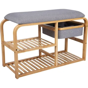 Botník Bambusový botník s šedým polstrováním Leitmotiv Bench, šířka 70 cm ID_1424401
