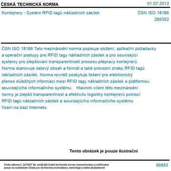 ČSN ISO 18186 - Kontejnery - Systém RFID tagů nákladních zásilek - Tisk