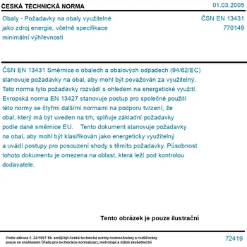 Příslušenství k deskovým hrám ČSN EN 13431 - Obaly - Požadavky na obaly využitelné jako zdroj energie, včetně specifikace minimální výhřevnosti - Tisk
