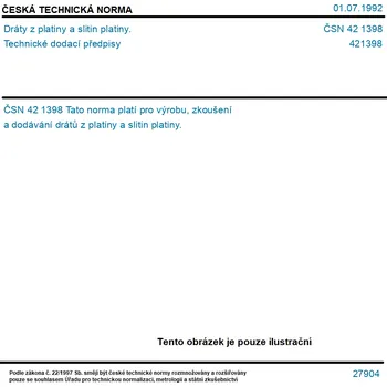 ČSN 42 1398 - Dráty z platiny a slitin platiny. Technické dodací předpisy - Tisk