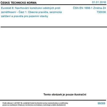 ČSN EN 1998-1 Změna Z4 - Eurokód 8: Navrhování konstrukcí odolných proti zemětřesení - Část 1: Obecná pravidla, seizmická zatížení a pravidla pro pozemní stavby - Tisk