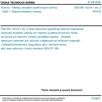 ČSN EN 13216-1 ed. 2 - Komíny - Metody zkoušení systémových komínů - Část 1: Obecné zkušební metody - Tisk
