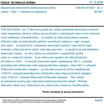 ČSN EN 61029-1 ed. 3 - Bezpečnost přenosného elektromechanického nářadí - Část 1: Všeobecné požadavky - Tisk