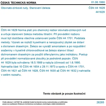 ČSN 44 1629 - Olovnato-zinkové rudy. Stanovení železa - Tisk