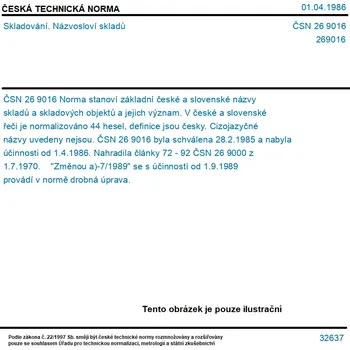 ČSN 26 9016 - Skladování. Názvosloví skladů - Tisk