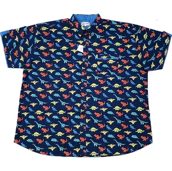 Pánská košile Pánská košile Kamro modrá s potiskem dinosaurů krátký rukáv 7XL - 12XL Kamro - 12XL