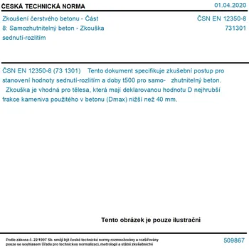 ČSN EN 12350-8 - Zkoušení čerstvého betonu - Část 8: Samozhutnitelný beton - Zkouška sednutí-rozlitím - Tisk