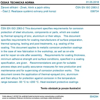 ČSN EN ISO 2063-2 - Žárové stříkání - Zinek, hliník a jejich slitiny - Část 2: Realizace systémů ochrany proti korozi - Tisk
