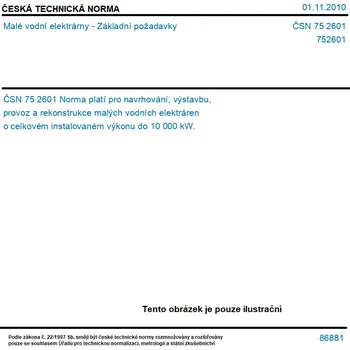 ČSN 75 2601 - Malé vodní elektrárny - Základní požadavky - Tisk