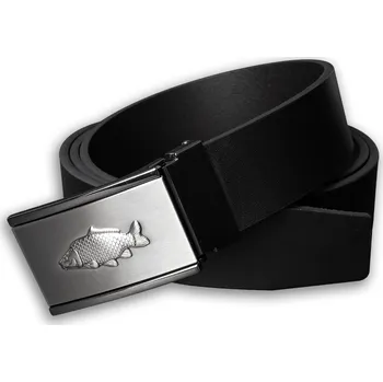 Rybářské oblečení Kožený opasek 35 mm s kovovou přezkou Kapr - Černý - Délka 100 cm