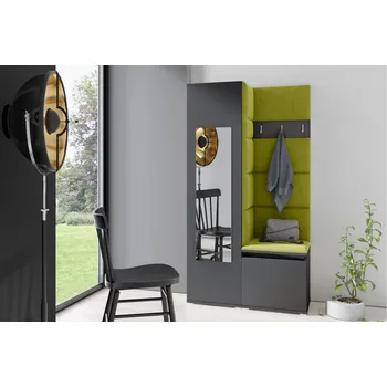 Předsíňová stěna Eka Předsíňová stěna s čalouněnými panely Trinity 13 - Grafit / Olivová 2312