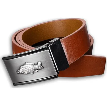 Rybářské oblečení Kožený opasek 35 mm s kovovou přezkou Kapr - Hnědý - Délka 100 cm