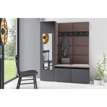 Předsíňová stěna Eka Předsíňová stěna s čalouněnými panely Trinity 14 - Grafit / Tmavá hnědá 2308