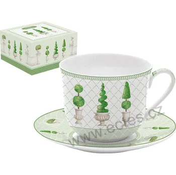 Easy Life TOPIARY velký porcelánový jumbo šálek a podšálek okrasné tvarované keře v květináčích 370ml