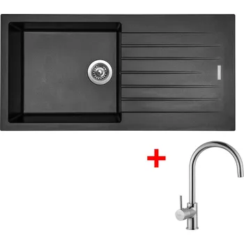 Kuchyňský dřez Set Sinks PERFECTO 1000 + baterie Barva: Černá metalická, Baterie: VITALIA, Označení: Metalblack + Dárek