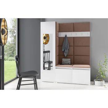 Předsíňová stěna Eka Předsíňová stěna s čalouněnými panely Trinity 14 - Bílá / Hnědá 2307