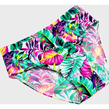 Dámské plavky VFstyle Spodní díl plavek s vysokým pasem Gabriella neonové lístečky Velikost: 3XL