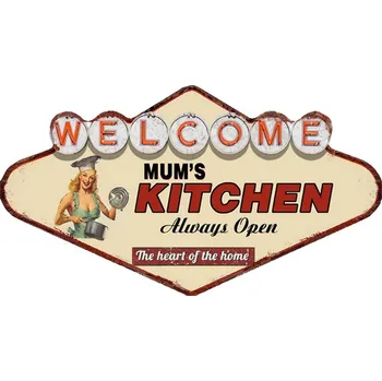 Plechová cedule Kovová nástěnná cedule Welcome Mums Kitchen - 49*1*27 cm