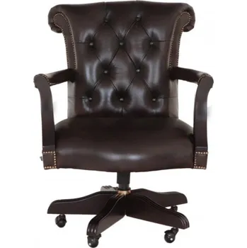 Jídelní židle Indický nábytek - Kancelářská židle Chesterfield Court z pravé hovězí kůže Brown Brown