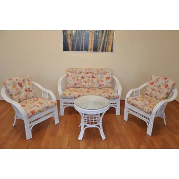 Sedací souprava Axin Trading2 Ratanová sedací souprava Rio De Janeiro bílá polstry motiv květiny