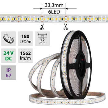 LED páska MCLED Pásek LED SMD3528FM, 180LED/m, IP67, DC 24V, 10mm, bÄ‚ÂlĂ˝ PCB pásek, 5m, potraviny - maso ML-125.007.60.0
