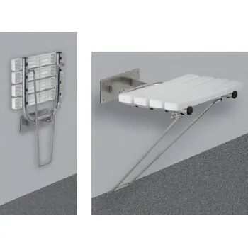 Koupelnové sedátko Sklopné sedátko invalidní do sprchy LESK (s opěrnou nohou - nerez lesk)