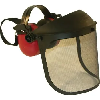 Chránič sluchu Ochrana sluchu a obličeje se síťkou (015178) (Ochranná síťka se sluchátky - kombinace ochrany sluchu a obličeje pro sečení a trimování, mřížkové hledí s čelní ochranou.)