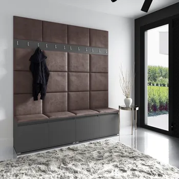 Předsíňová stěna Eka Předsíňová stěna s čalouněnými panely Trinity 4 - Grafit / Tmavě hnědá 2308