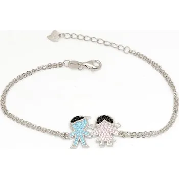 Náramek Dámský stříbrný náramek s chlapečkem a holčičkou 17-20 cm STNA0510F