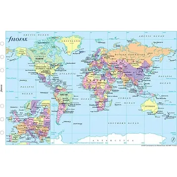 Diář Filofax mapa světa politická + časová pásma A6