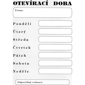 Tiskopis Otevírací doba karton