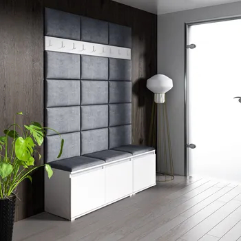 Předsíňová stěna Eka Předsíňová stěna s čalouněnými panely Trinity 6 - Bílá / Šedá 2314