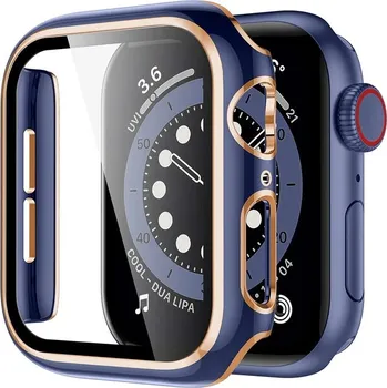 Příslušenství k fitness náramku eses Lesklé prémiové ochranné pouzdro s tvrzeným sklem pro Apple Watch 38/40/41/42/44/45mm Barva: Modrá a růžová zlatá, Velikost pouzdra: 38mm