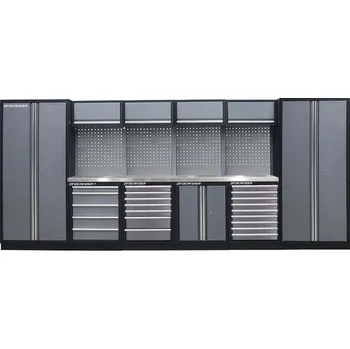 Procarosa® Sestava dílenského nábytku Procarosa PROFI L-III Pracovní deska: nerezová