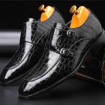 Pánské polobotky Kožené polobotky crocodile pánské business obuv s pásky Barva: Černá, Velikost: 45