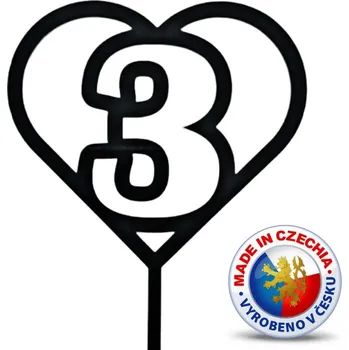 Jedlá dekorace na dort Caketools Zápich do dortu - Číslo v srdci č.3