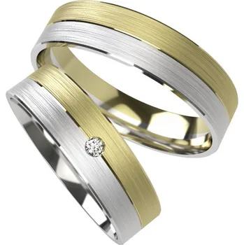 Prsten Primossa Ploché snubní prsteny s matným povrchem a drážkou Primossa, žluté a bílé zlato - vzor č. 1113 Dámský prsten: 62 mm, Pánský prsten: 62mm