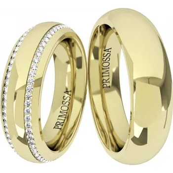 Prsten Primossa Půlkulaté snubní prsteny se zirkony Primossa, žluté zlato - vzor č. 1172 Dámský prsten: 47 mm, Pánský prsten: 58mm