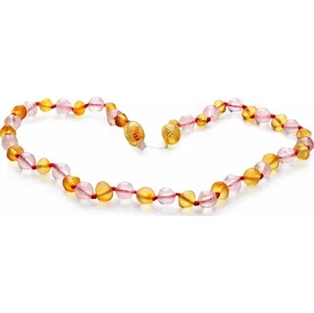 Náhrdelník Jantarové korálky pro děti satinované medové s růženínem délka cca 32 cm