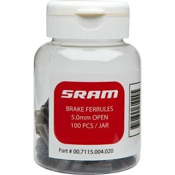 Lanko pro jízdní kolo Brake Ferrules 5.0mm Brass Open Black, dóza se 100ks (Koncovka pro obal.brzd.lanka Sram 100ks, 5 mm vnitrní, cerná)