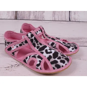 Dívčí bačkory Bačkůrky capáčky BAREFOOT EF 386 Panterka šedorůžové otevřené velikost: 24