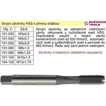 BUČOVICE TOOLS a.s. Strojní závitník M4x0,7 HSS přímá drážka klasický závit