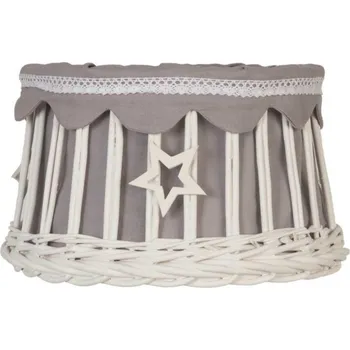 Stínidlo Bílé proutěné stínidlo se šedou látkou a hvězdou - Ø 25*17 cm / E27