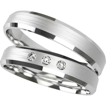 Prsten Primossa Pánský matný snubní prsten a dámský se třemi zirkony Primossa, bílé zlato - vzor č. 1151 Dámský prsten: 47 mm, Pánský prsten: 54mm