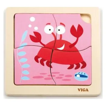 Viga Dřevěné puzzle 4 dílky - krab