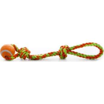 Hračka pro psa JK ANIMALS, bavlněné přetahovadlo s tenisákem, bavlněné přetahovadlo pro psy, ideální pro aktivní hru, oranžovo-zelené, 43 cm