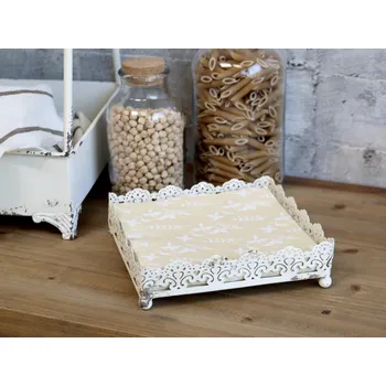 Věšák Krémový antik kovový držák na ubrousky s patinou Bione - 17*17*5cm