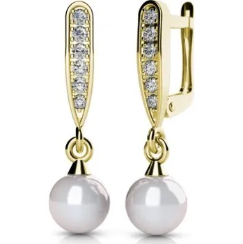 Náušnice Couple, Elegantní náušnice Julia II, žluté zlato s perlami a zirkony, 4535080-0-0-91