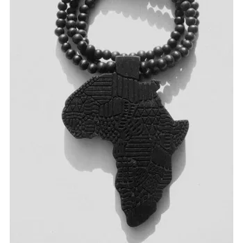 Náhrdelník Blingstar Dřevěný Přívěsek WOOD AFRICA + Korále - Black Afrika